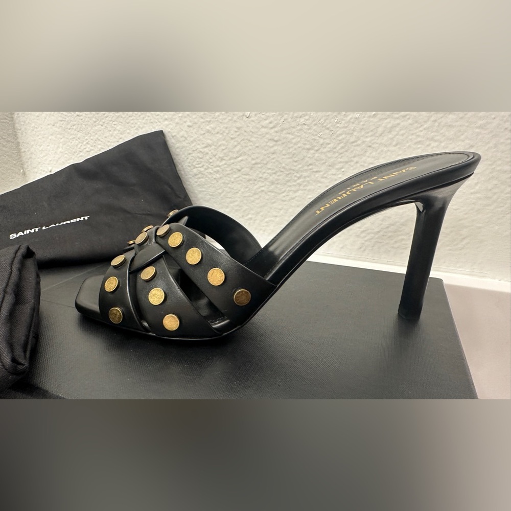 NIB Saint Laurent Tribute 85 Womens Leather Peep-Toe Sandals - Picture 9 of 14